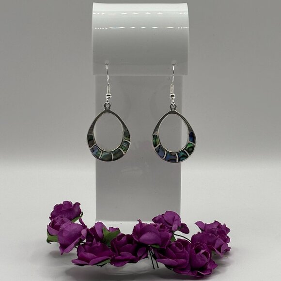 925 Silver Mosaic Abalone Shell Earrings - Picture 1 of 9